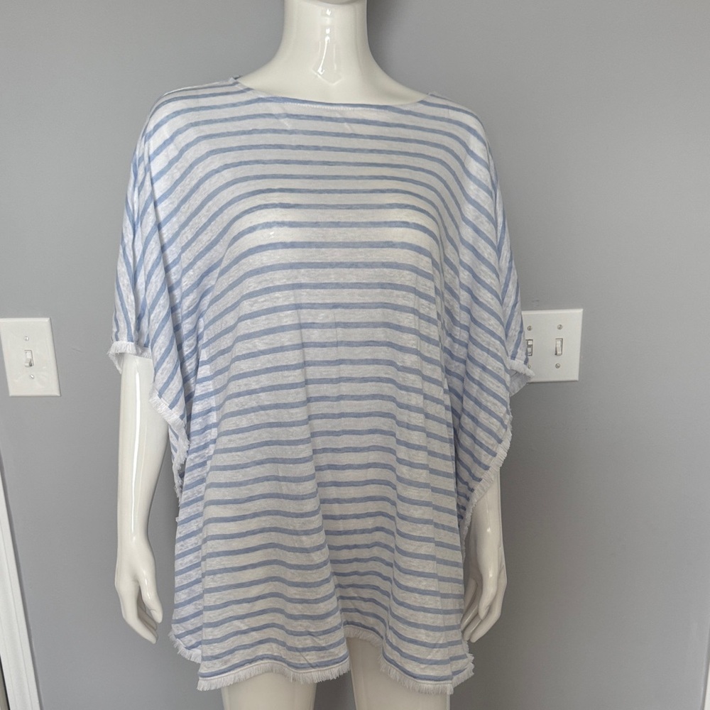 J. Jill Linen Light Blue & White Striped Boatneck poncho/top